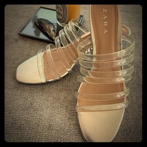 Zara clear vinyl strappy block heel sandal